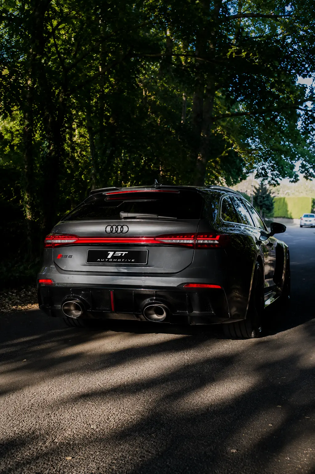 Audi RS6 Avant rear three-quarter after a full detail
